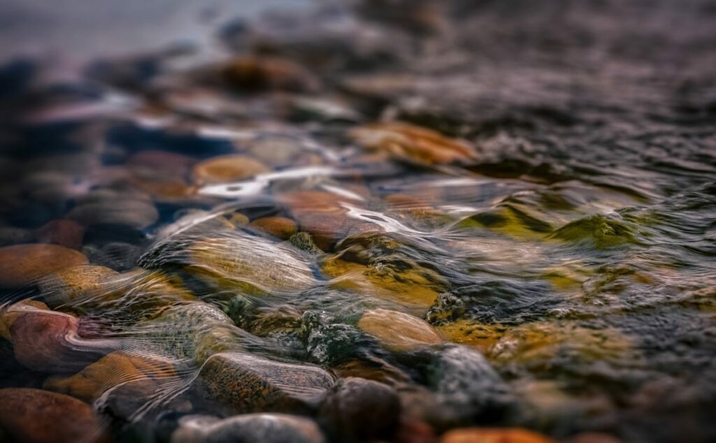 Water flowing over rocks.