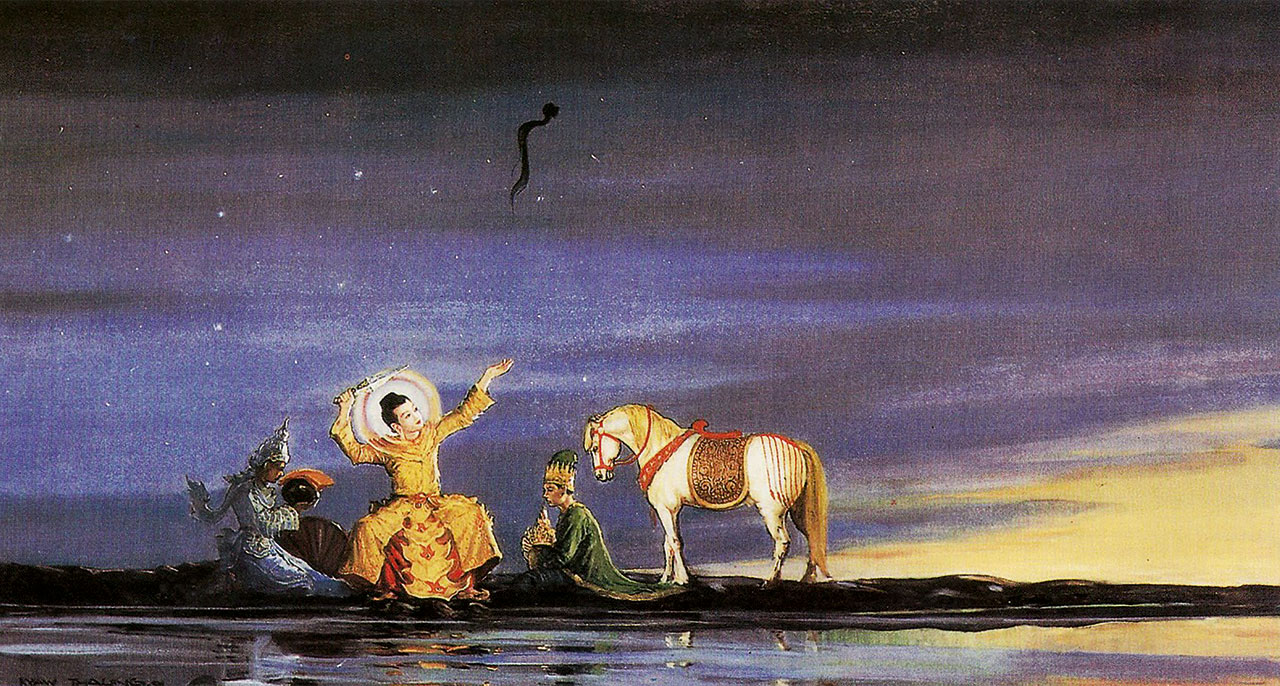 Buddha cutting his hair off.