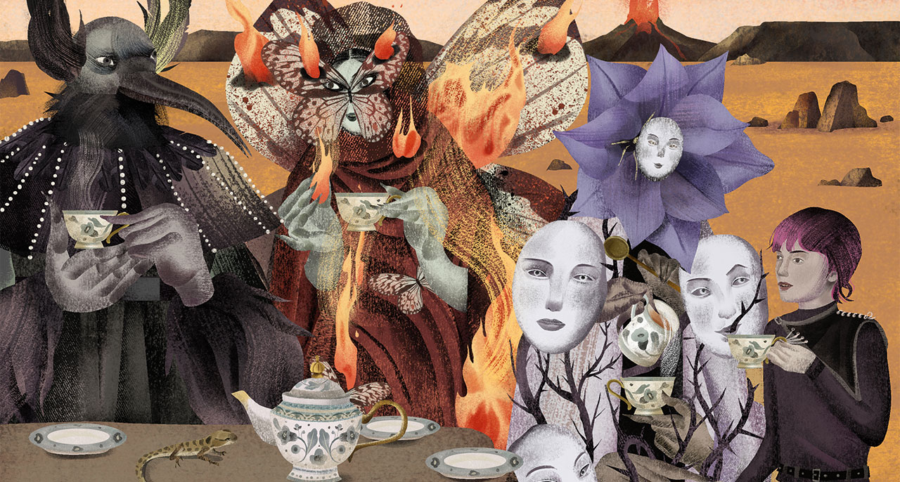 Illustration of a tea party with your monsters.