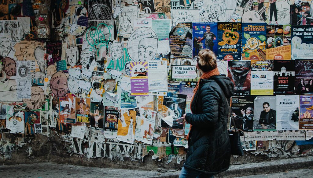woman looks at advertising