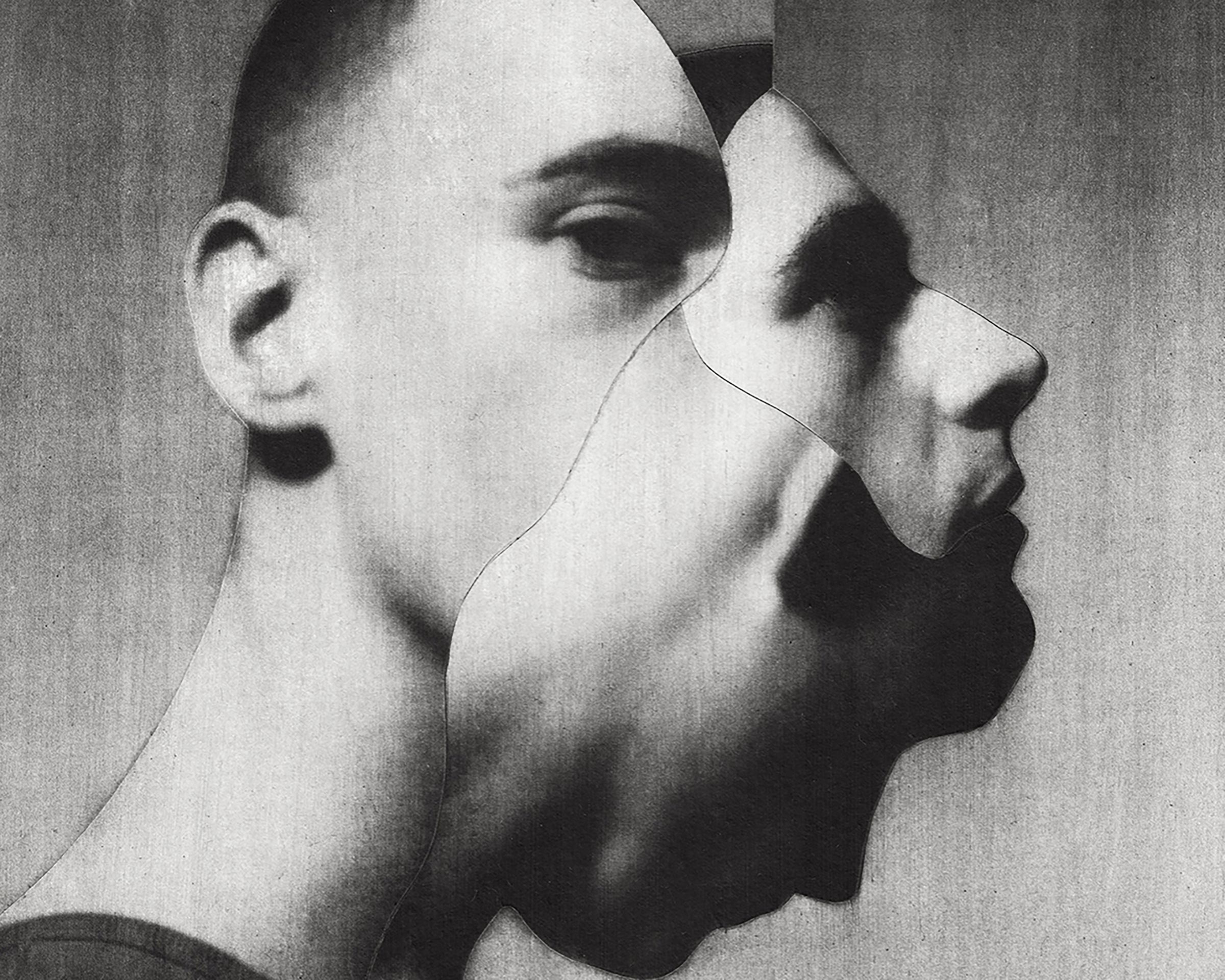 A collage whose pieces comprise an abstract human face