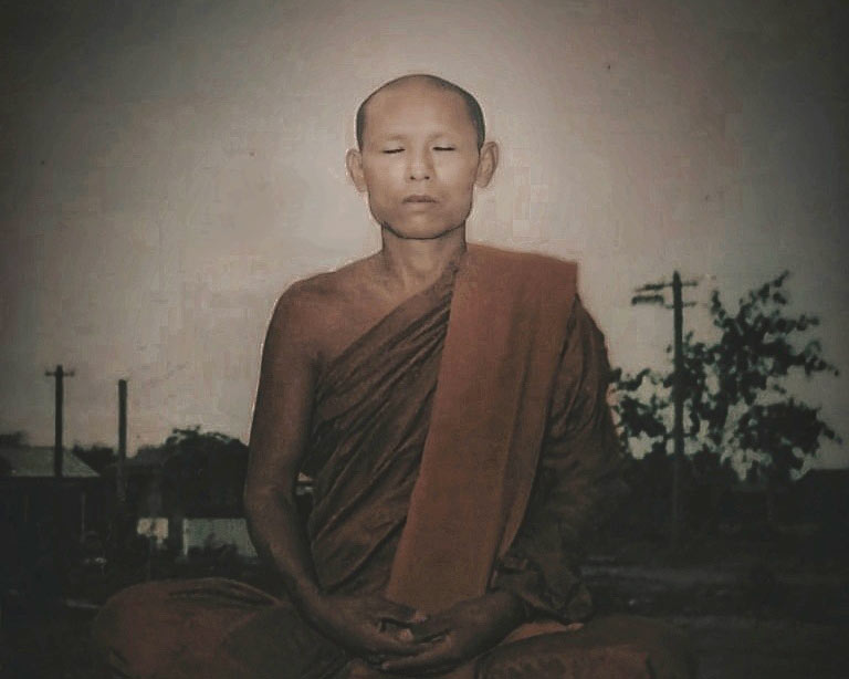 Buddhist monk and teacher Ajaan Lee Dhammadharo is seen in meditation