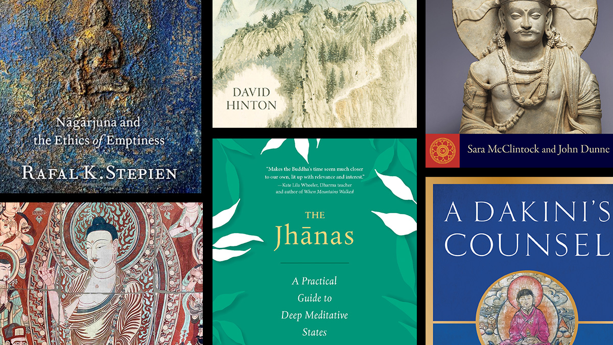 Collage image of recent buddhist books, featured in Buddhadharma Summer 2024 issue.