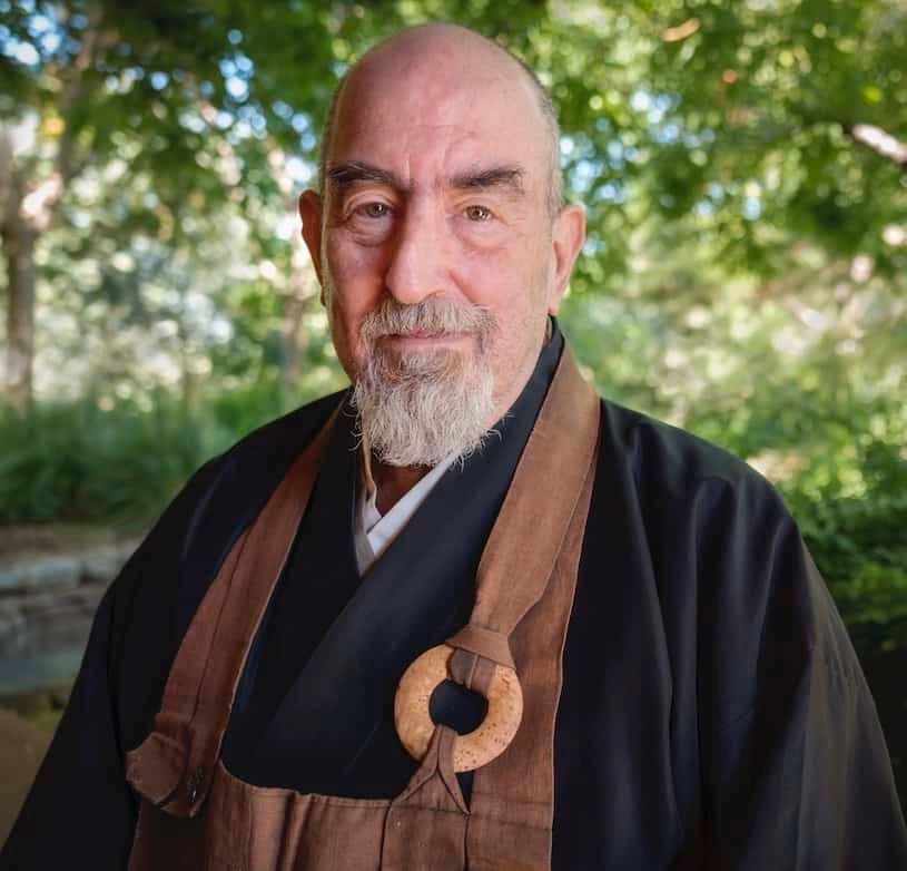 Hozan Alan Senauke is seen in his Zen priest's robes.